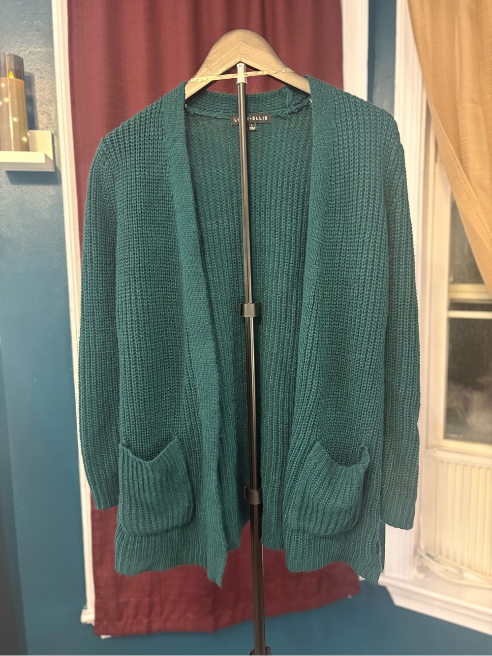 Open-Front Teal Chunky Knit Cardigan with Pockets